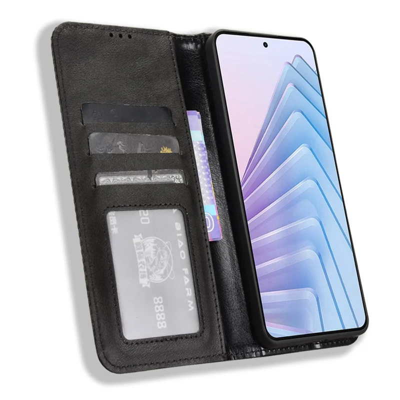 For Xiaomi Redmi Note 14 4G (163.25mm) Leather Case Wallet Stand Retro Texture Phone Cover - Black