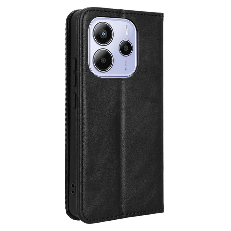 For Xiaomi Redmi Note 14 4G (163.25mm) Leather Case Wallet Stand Retro Texture Phone Cover - Black