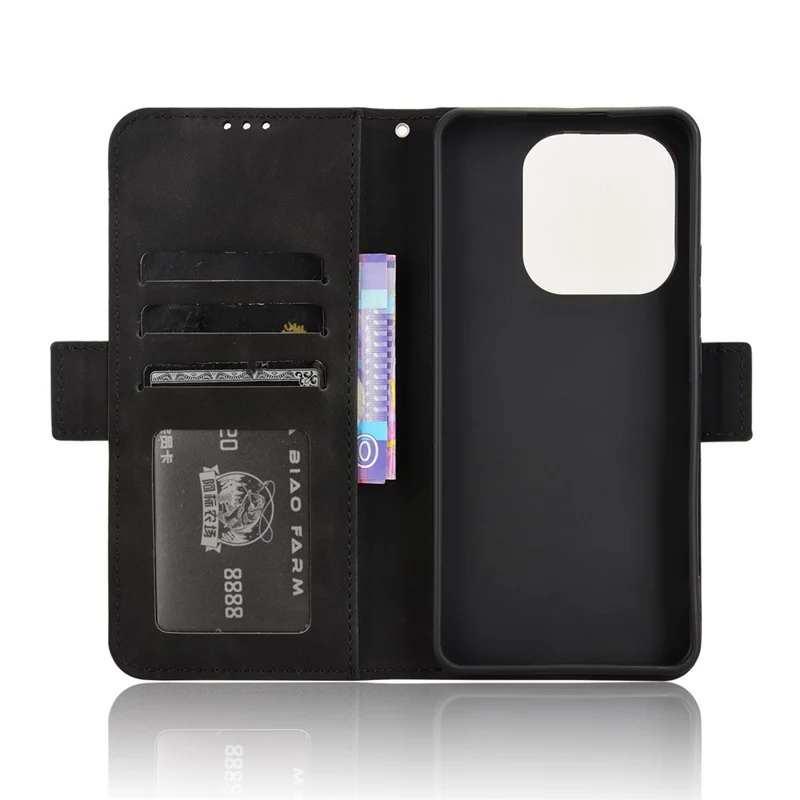 For Xiaomi Redmi Note 14 4G (163.25mm) Leather Case Phone Wallet Cover with Multiple Card Slots - Black