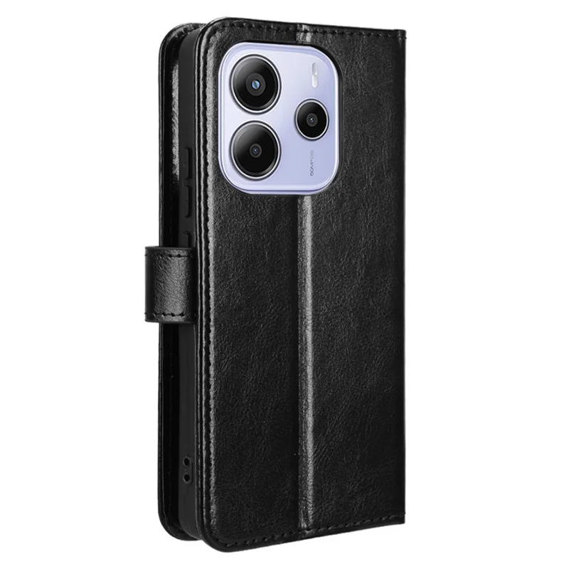 For Xiaomi Redmi Note 14 4G (163.25mm) Case Crazy Horse Texture PU Leather Phone Wallet Cover - Black