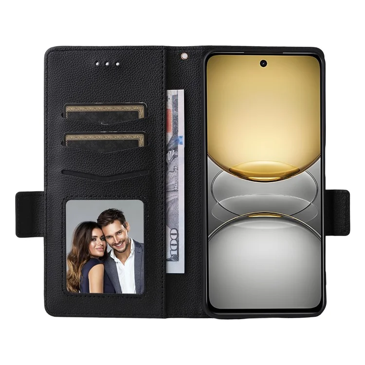 Кожаный чехол для Realme 14x 5G / V60 Pro / C75 с текстурой личи Бумажник Flip Phone Cover - Черный