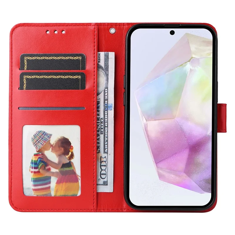 Voor Samsung Galaxy A56 5G hoesje met zonnebloemprint in lederen portemonnee-uitvoering - Rood