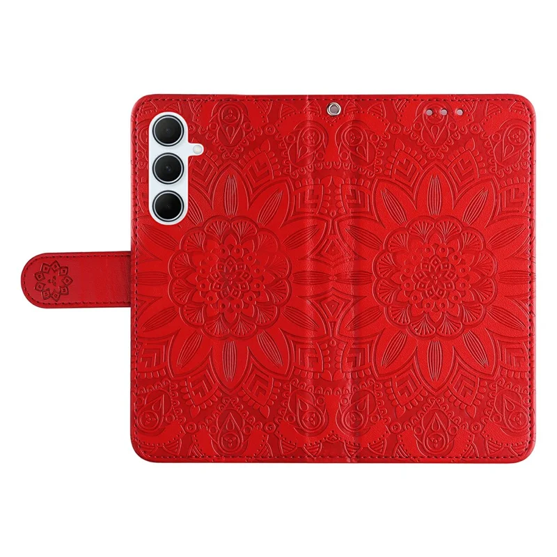 Voor Samsung Galaxy A56 5G hoesje met zonnebloemprint in lederen portemonnee-uitvoering - Rood