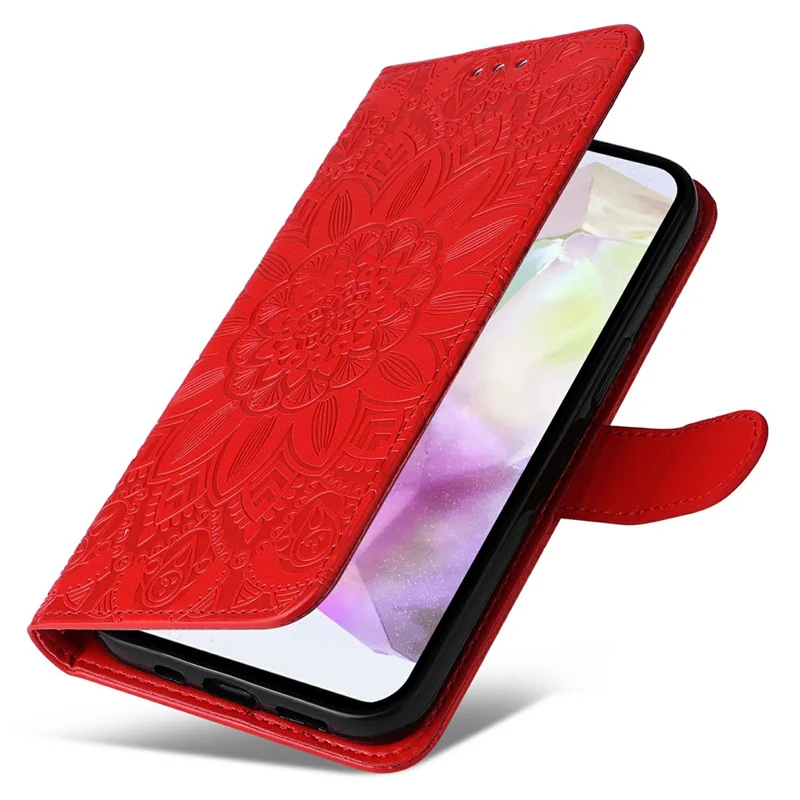 For Samsung Galaxy A36 5G Case Sunflower Imprint Leather Wallet Phone Cover - Red