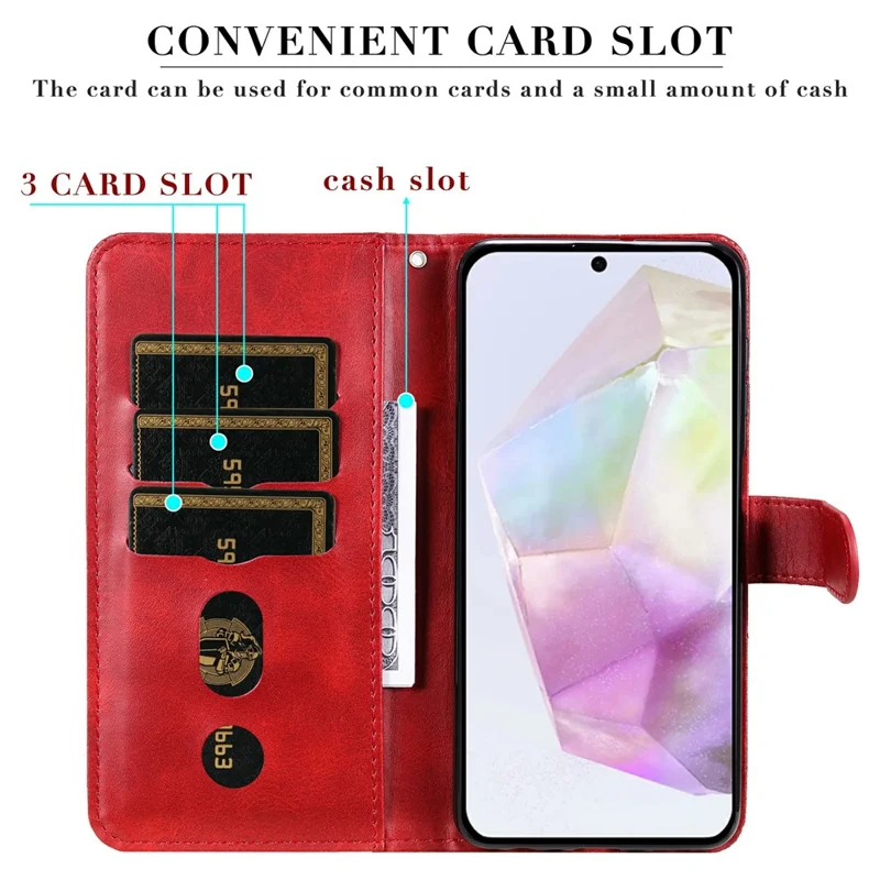 For Samsung Galaxy A36 5G Case Zipper Wallet Calf Texture PU Leather Phone Cover - Red