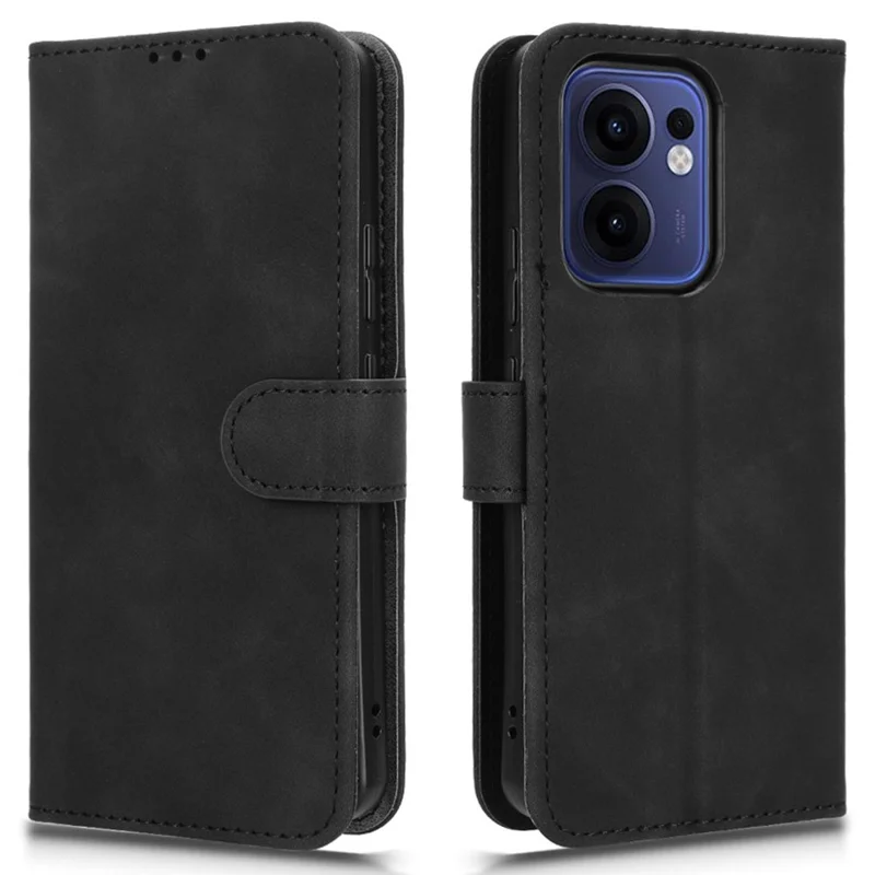 Capa de couro para Oppo Reno13 F, com sensação de pele, anti-queda e carteira com função de flip cover - Preto
