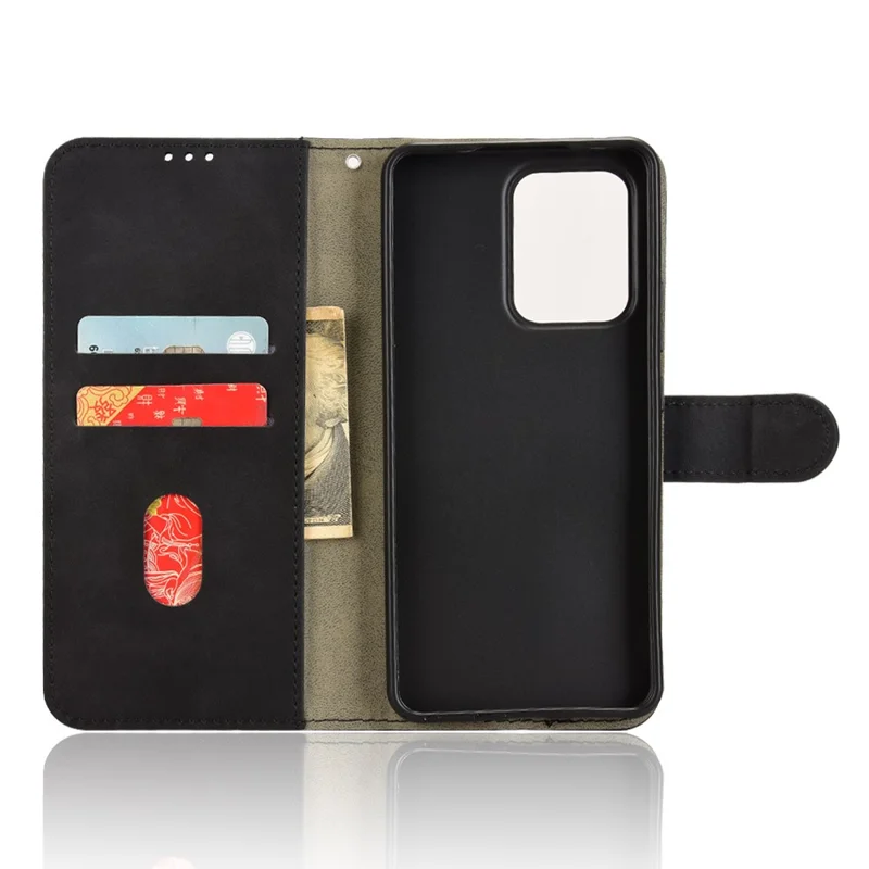 Capa de couro para Oppo Reno13 F, com sensação de pele, anti-queda e carteira com função de flip cover - Preto