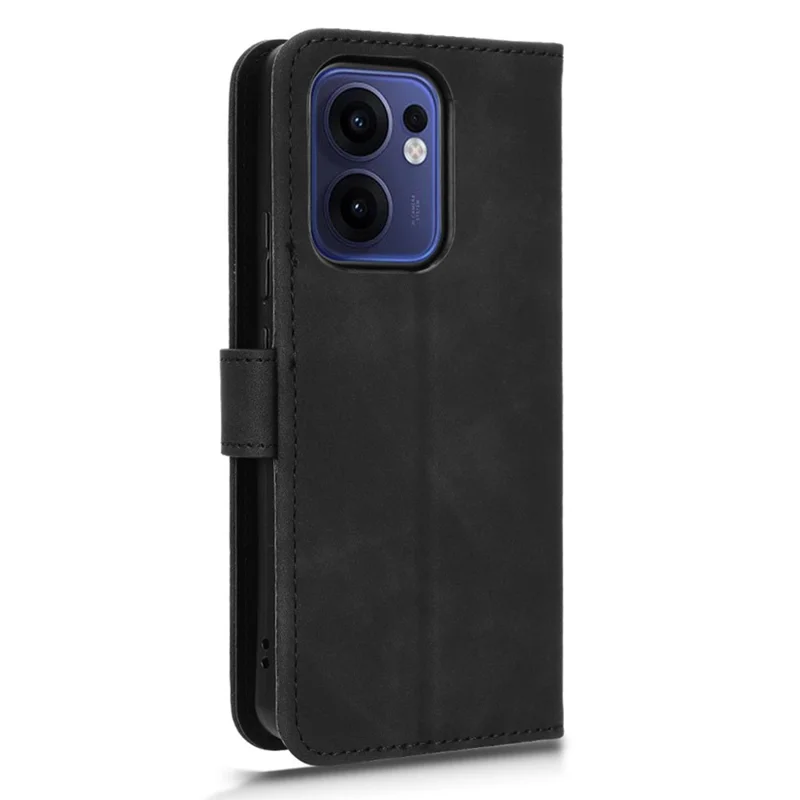 Capa de couro para Oppo Reno13 F, com sensação de pele, anti-queda e carteira com função de flip cover - Preto