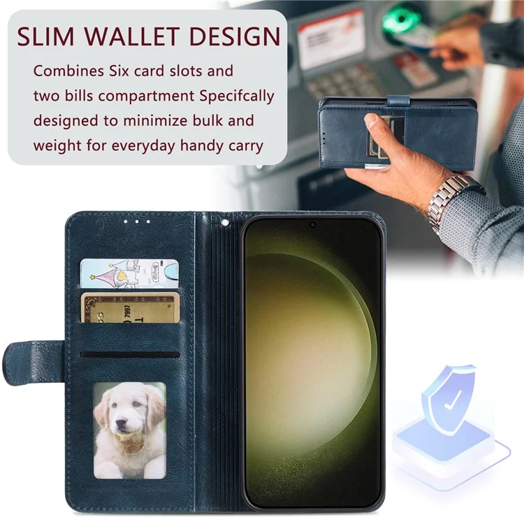 013 Style For Samsung Galaxy A26 5G Case PU Leather Anti-Fall Phone Cover with 6 Card Slots - Blackish Green