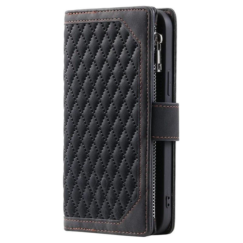 Style 005 For Samsung Galaxy A26 5G Wallet Case Rhombus Stitching Line PU Leather Phone Cover - Black