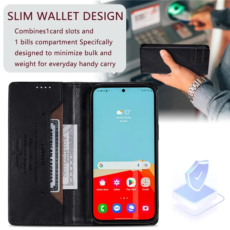 TTUDRCH Style 007 For Samsung Galaxy A26 5G Leather Case RFID Blocking Wallet Stand Phone Cover - Black