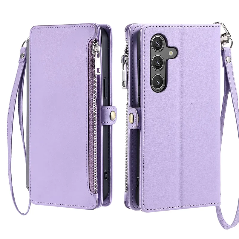 Per Samsung Galaxy A26 5G Custodia TPU + PU Pelle Portafoglio Cover Telefonica con Cinturino da Polso - Viola
