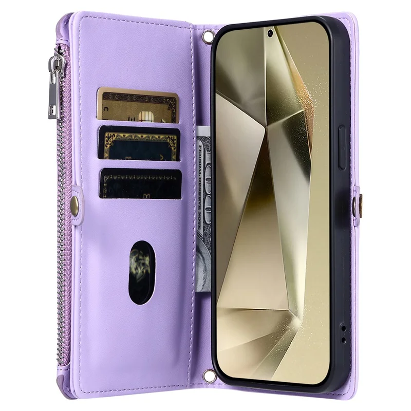 Per Samsung Galaxy A26 5G Custodia TPU + PU Pelle Portafoglio Cover Telefonica con Cinturino da Polso - Viola