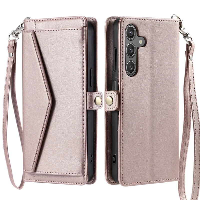 For Samsung Galaxy A26 5G Leather Case with Wrist Strap Wallet Stand Phone Cover - Rose Gold