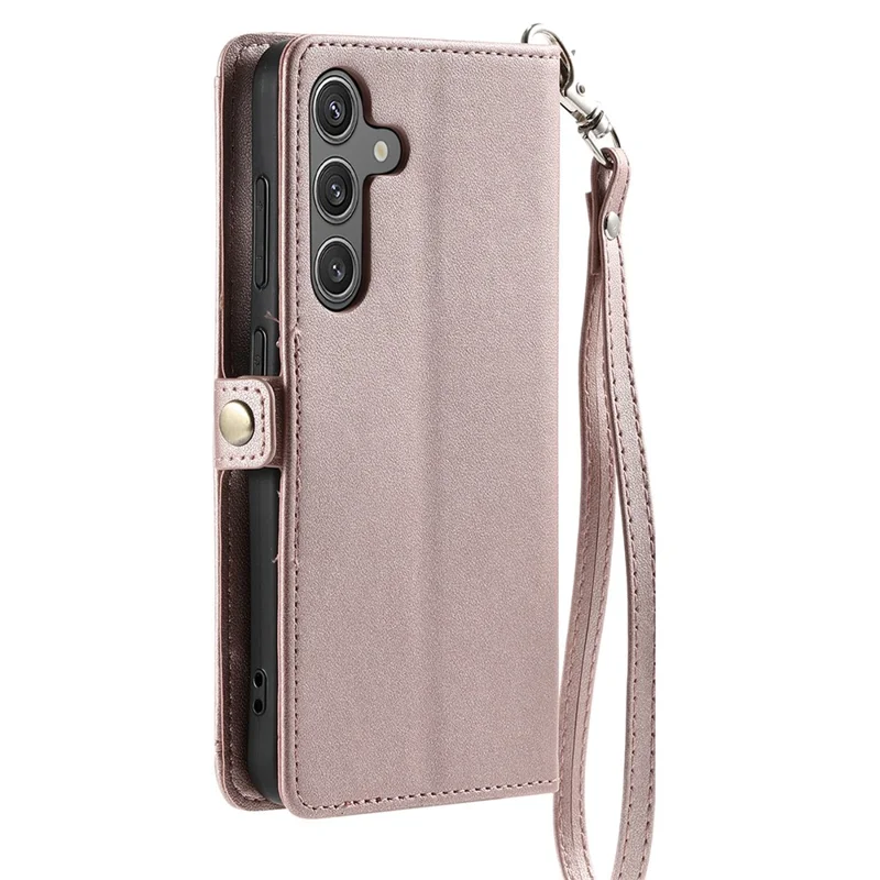For Samsung Galaxy A26 5G Leather Case with Wrist Strap Wallet Stand Phone Cover - Rose Gold