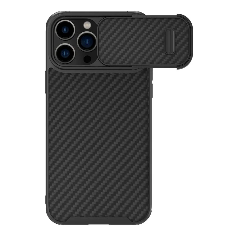 NILLKIN For iPhone 14 Pro Carbon Fiber Magnetic PC + TPU Case Slide Camera Protection Phone Cover Compatible with MagSafe