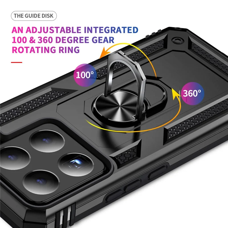 Fodral till Xiaomi 15 Pro PC + TPU med roterande ringstativ - Svart