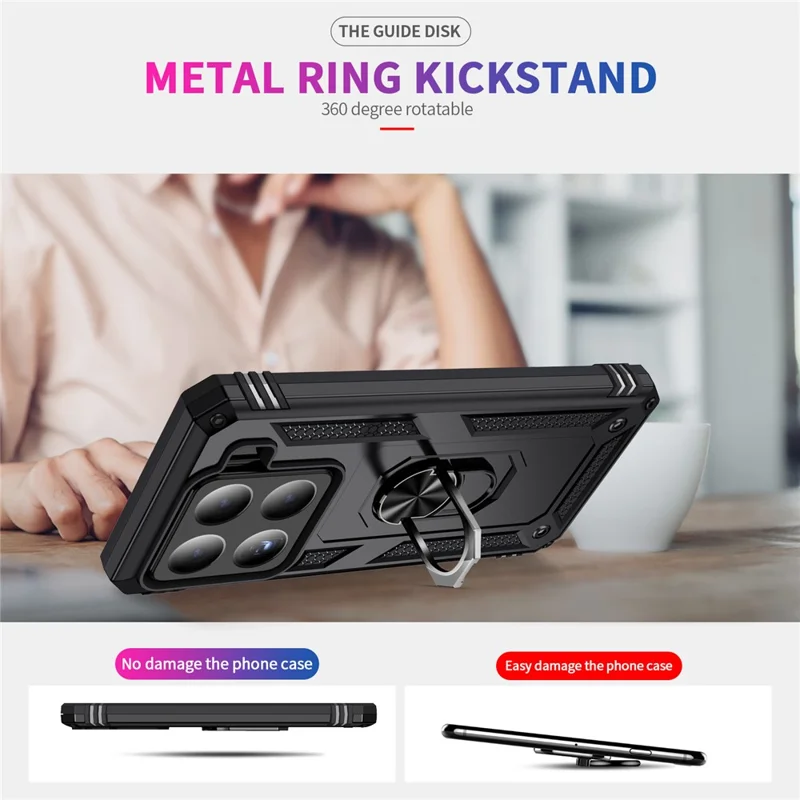 Fodral till Xiaomi 15 Pro PC + TPU med roterande ringstativ - Svart