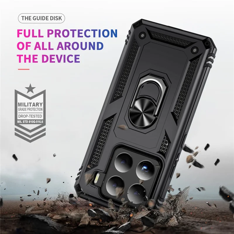Fodral till Xiaomi 15 Pro PC + TPU med roterande ringstativ - Svart
