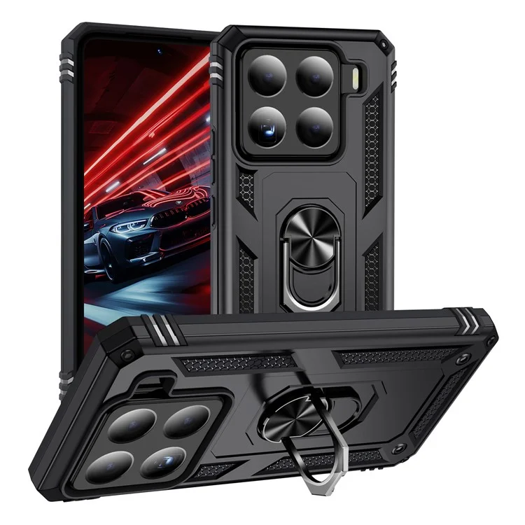 For Xiaomi 15 Case PC + TPU Phone Cover with Rotary Ring Kickstand - Black