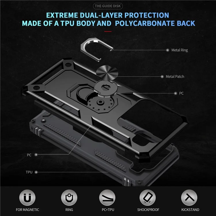 For Xiaomi 15 Case PC + TPU Phone Cover with Rotary Ring Kickstand - Black