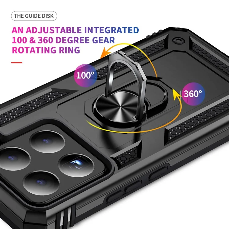 For Xiaomi 15 Case PC + TPU Phone Cover with Rotary Ring Kickstand - Black