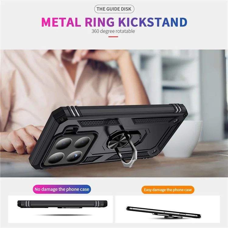 For Xiaomi 15 Case PC + TPU Phone Cover with Rotary Ring Kickstand - Black