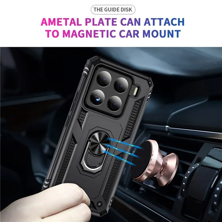 For Xiaomi 15 Case PC + TPU Phone Cover with Rotary Ring Kickstand - Black