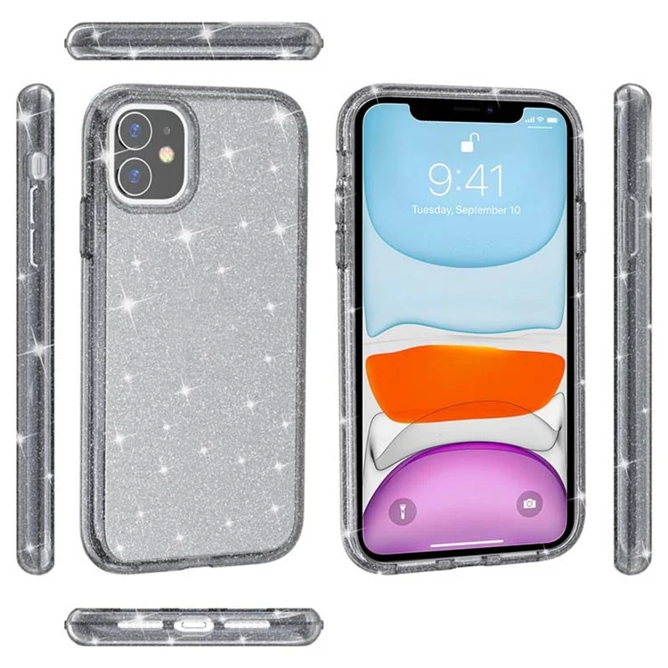 Custodia per iPhone 11 Antigraffio PC + TPU Glitter Scintillante - Nero