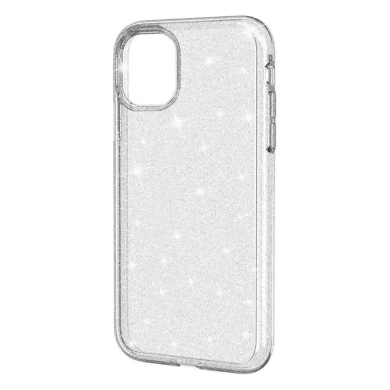 For iPhone 11 Case Anti-Scratch PC + TPU Sparkly Glitter Phone Cover - White