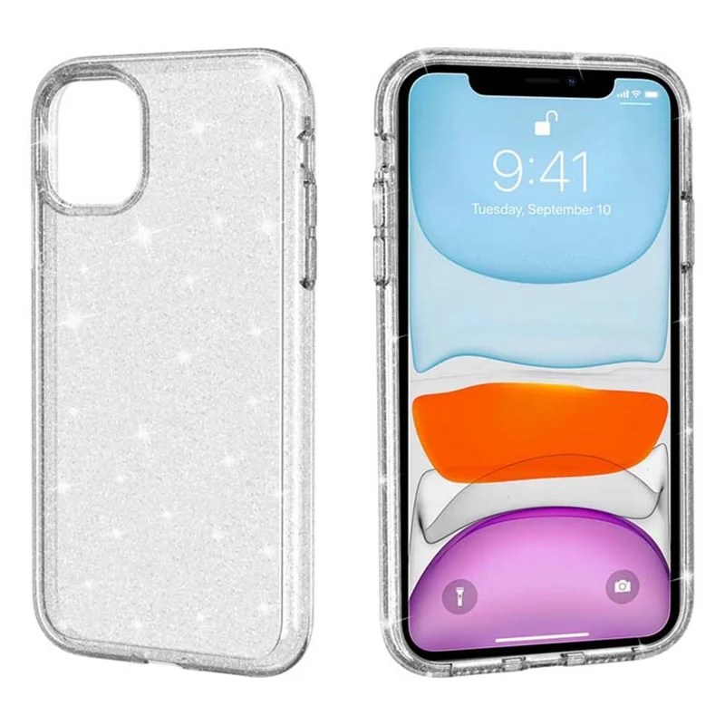 For iPhone 11 Case Anti-Scratch PC + TPU Sparkly Glitter Phone Cover - White
