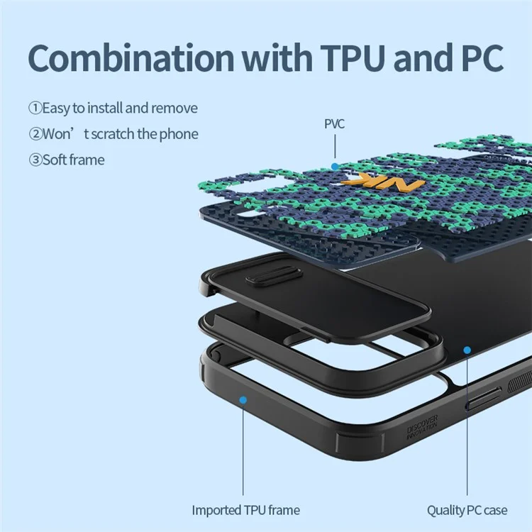 NILLKIN Magnetic Case for iPhone 14 Pro, Honeycomb Texture Sliding Camera Protection PC + TPU Cover Compatible with MagSafe