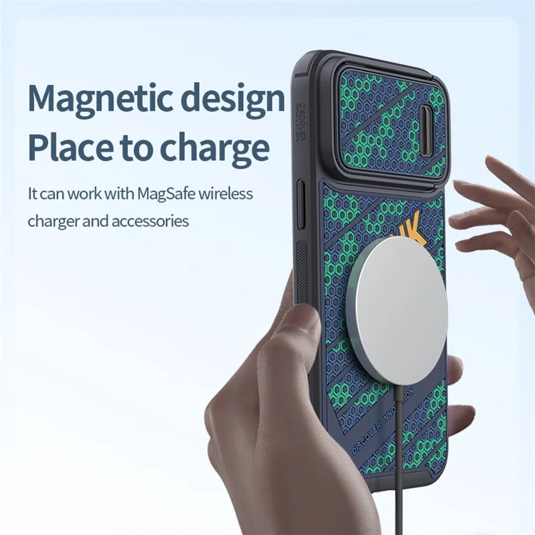 NILLKIN Magnetic Case for iPhone 14 Pro, Honeycomb Texture Sliding Camera Protection PC + TPU Cover Compatible with MagSafe