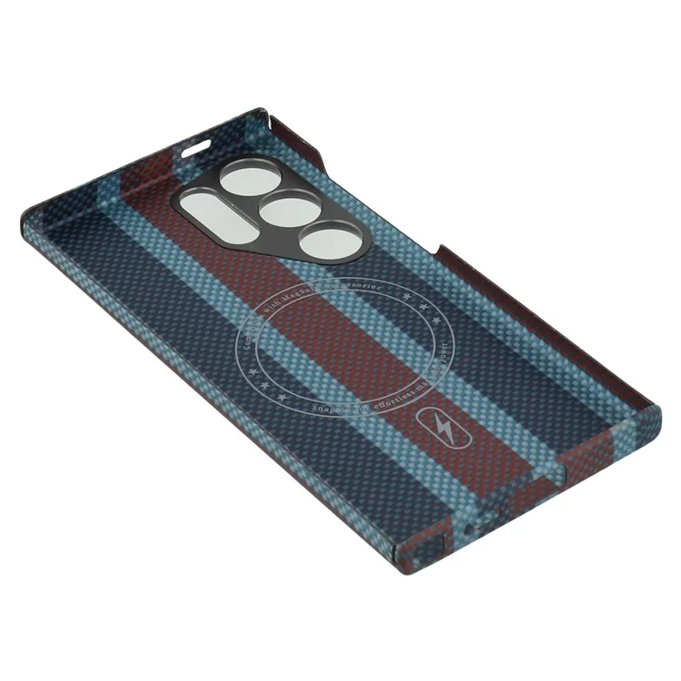 Capa magnética para Samsung Galaxy S24 Ultra, de fibra de aramida tricolor, fina, com armação de metal para a lente