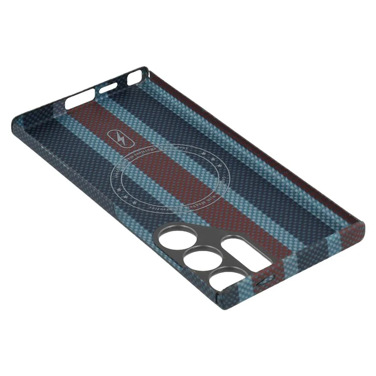 Capa magnética para Samsung Galaxy S24 Ultra, de fibra de aramida tricolor, fina, com armação de metal para a lente