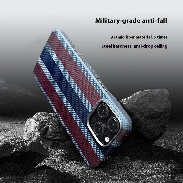 Coque magnétique Tri Color Aramid Fiber Slim pour iPhone 16 Pro avec cadre métallique pour l'objectif