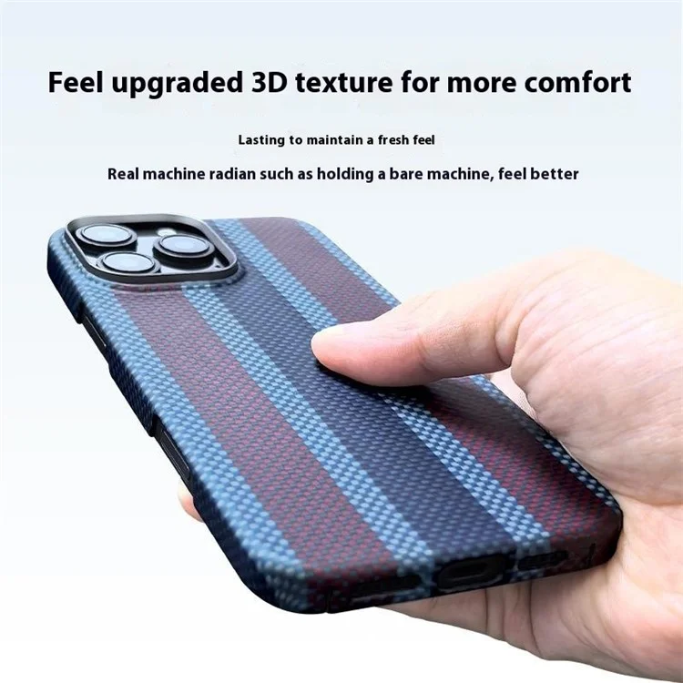 Étui magnétique pour iPhone 16 Pro Max en fibre d'aramide tricolore, avec un cadre métallique pour l'objectif, étui de téléphone fin.