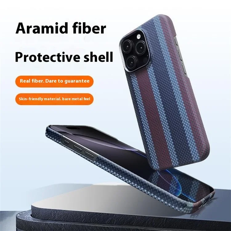 Étui magnétique pour iPhone 16 Pro Max en fibre d'aramide tricolore, avec un cadre métallique pour l'objectif, étui de téléphone fin.