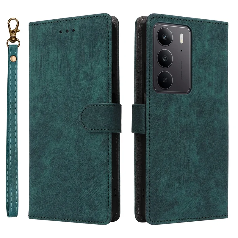 Wallet Phone Case for Realme 14x 5G / V60 Pro 5G / C75 4G RFID Blocking PU Leather Cover Stand View - Green