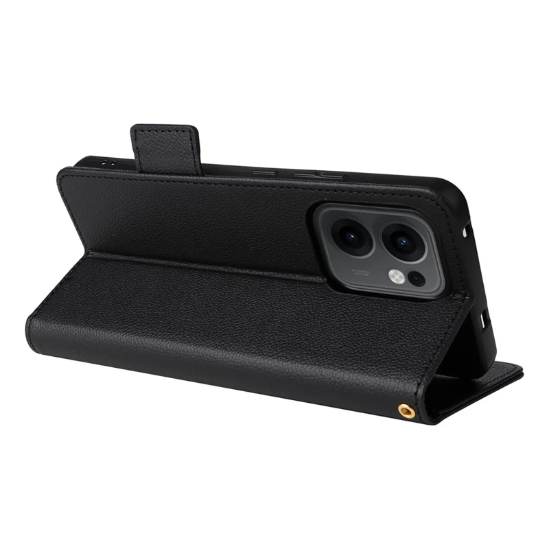 Para Oppo Reno13 F 5G / 4G Capa Textura de Litchi Carteira de Couro PU Flip Phone Cover - Preto