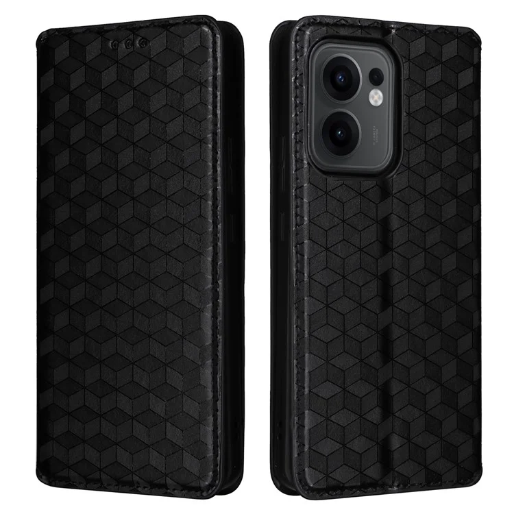 Per Oppo Reno13 F 5G / 4G Custodia Portafoglio Stampa Rombo Custodia Telefonica in Pelle - Nero