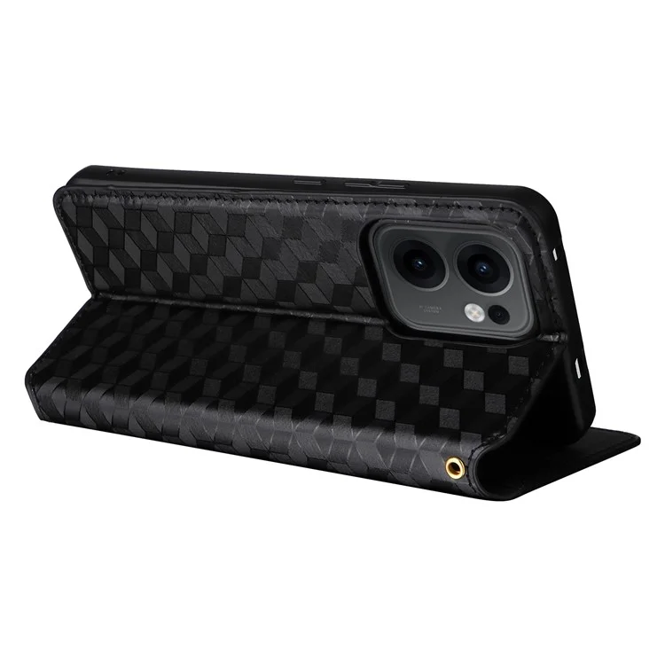 Per Oppo Reno13 F 5G / 4G Custodia Portafoglio Stampa Rombo Custodia Telefonica in Pelle - Nero