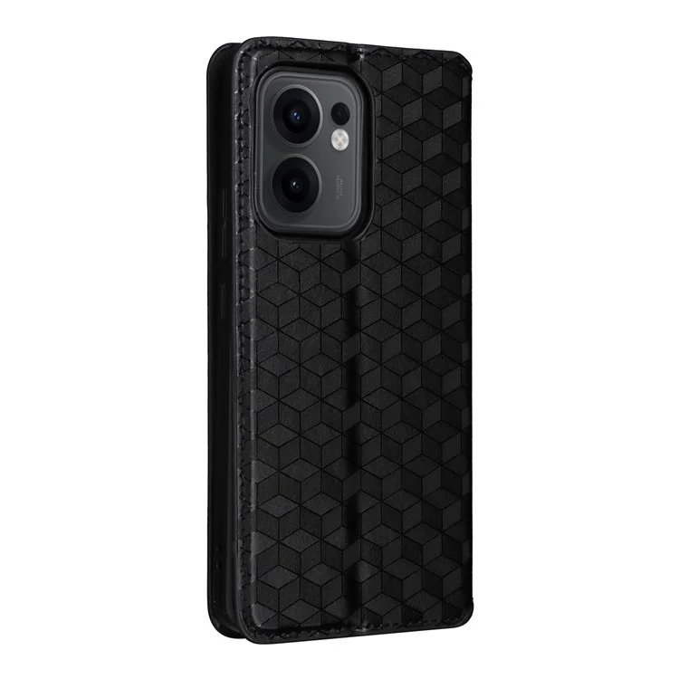 Per Oppo Reno13 F 5G / 4G Custodia Portafoglio Stampa Rombo Custodia Telefonica in Pelle - Nero
