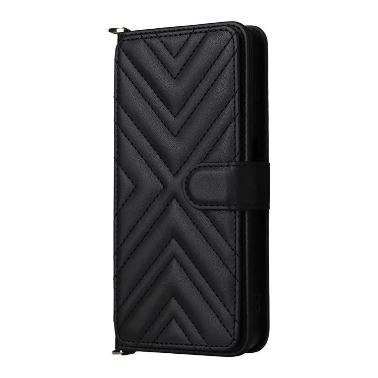 Für Xiaomi Poco M7 Pro 5G Brieftasche Hülle mit Schultergurt Leder Handyhülle - Schwarz