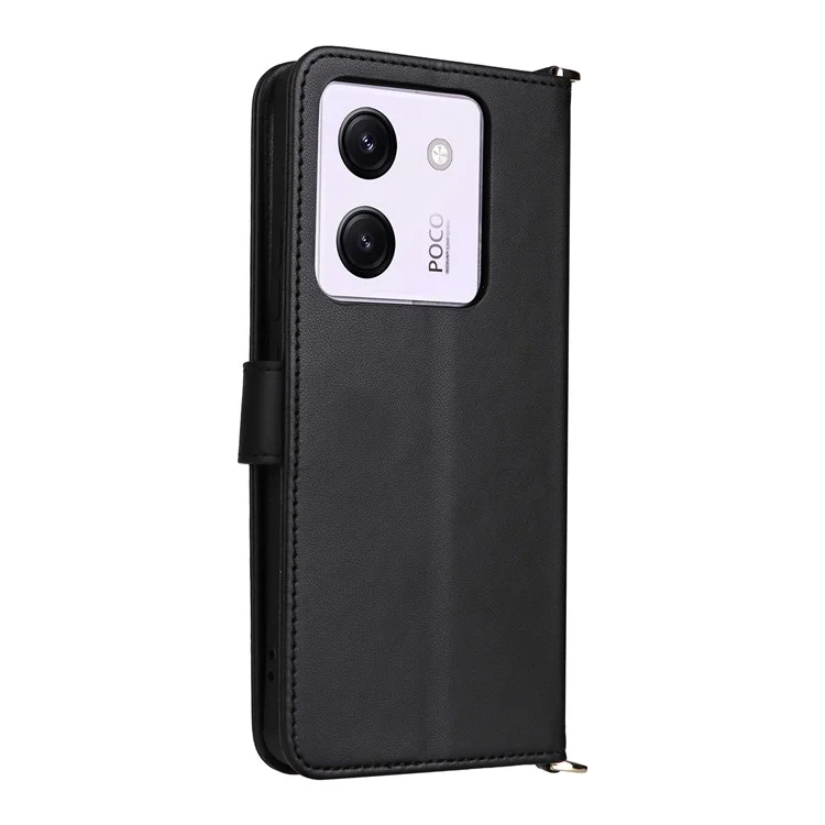 Für Xiaomi Poco M7 Pro 5G Brieftasche Hülle mit Schultergurt Leder Handyhülle - Schwarz