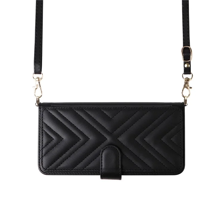 Für Xiaomi Poco M7 Pro 5G Brieftasche Hülle mit Schultergurt Leder Handyhülle - Schwarz