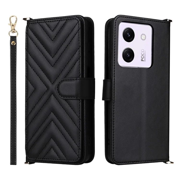 Für Xiaomi Poco M7 Pro 5G Brieftasche Hülle mit Schultergurt Leder Handyhülle - Schwarz