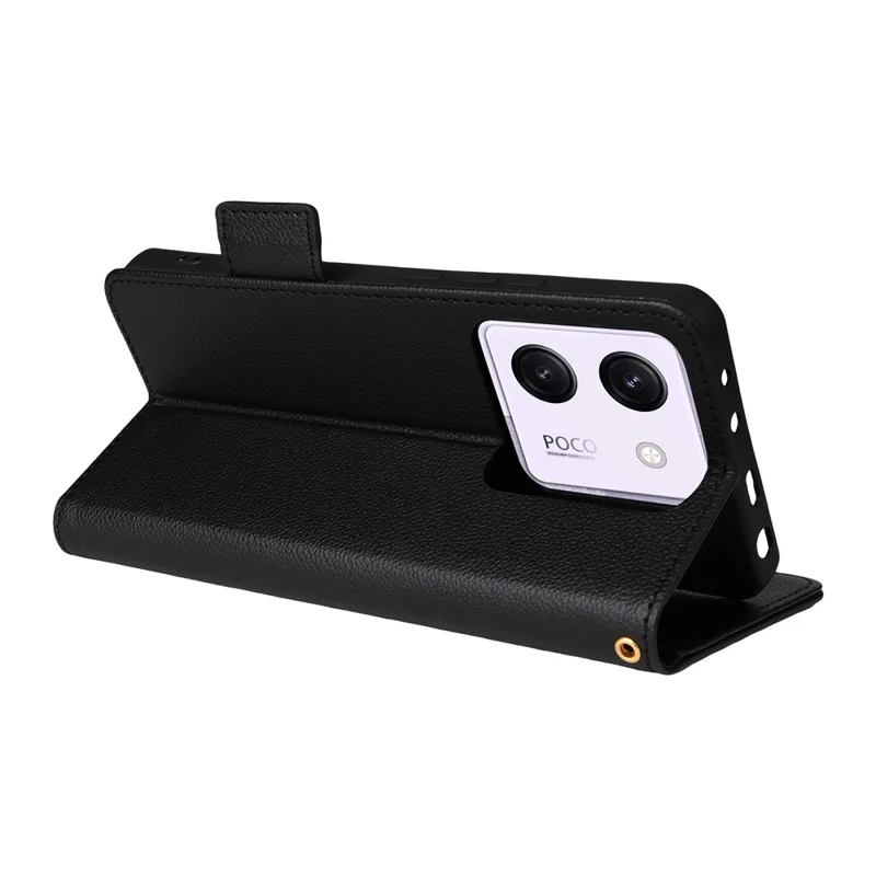 For Xiaomi Poco M7 Pro 5G Case with Wrist Strap Litchi Texture PU Leather Wallet Phone Cover - Black