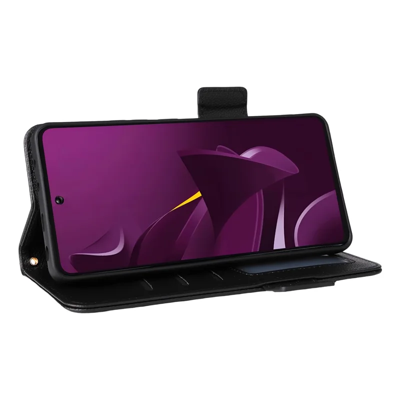 For Xiaomi Poco M7 Pro 5G Case with Wrist Strap Litchi Texture PU Leather Wallet Phone Cover - Black