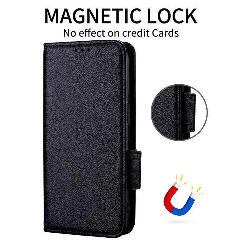 For Xiaomi Poco M7 Pro 5G Case with Wrist Strap Litchi Texture PU Leather Wallet Phone Cover - Black